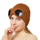 Knitted beanie with windproof eye shields in rust brown
