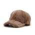 Plush fleece baseball cap with rabbit-fur look, dark brown, curved brim and stitched panel detail