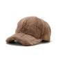 Plush fleece baseball cap with rabbit-fur look, dark brown, curved brim and stitched panel detail