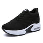 Black knit mesh lace-up sneakers with white air-cushion platform sole