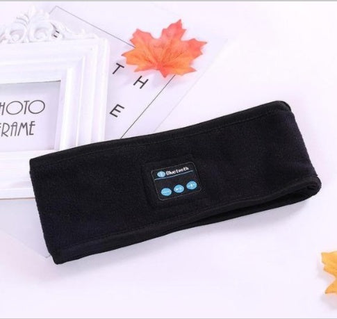 Black Bluetooth headband with rectangular control panel and button icons
