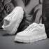 Off-white lace-up chunky-sole sneakers, front and side angles, thick tread rubber sole