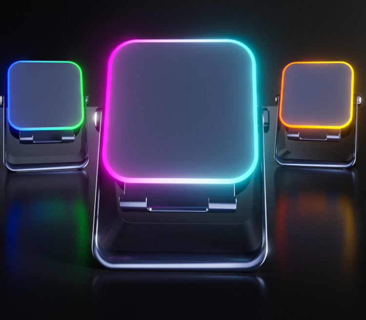 Black phone stand speaker base with illuminated RGB light panels