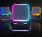 Black phone stand speaker base with illuminated RGB light panels