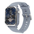 Sports smartwatch with light gray silicone strap and dark display with compass-style dial